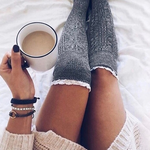 Boutique Accessories - ✨Heather Gray Thigh High Socks W/ Lace✨